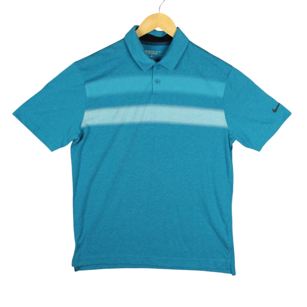 NIKE Golf Dri Fit Tour Performance Polo Shirt Logo Men M Stripe Blue Breathable